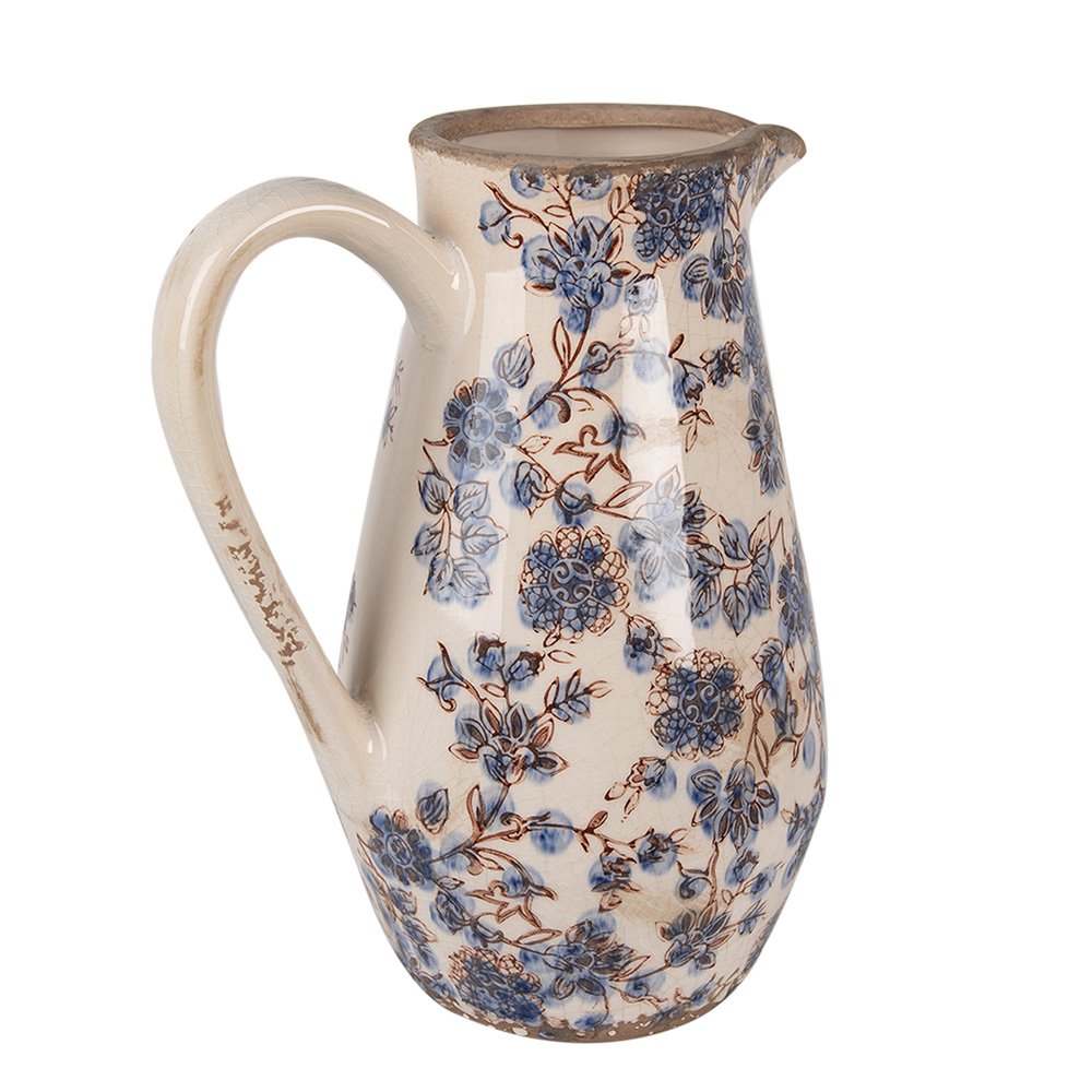 Keramieke decoratiekan blauwe bloemen landelijke stijl