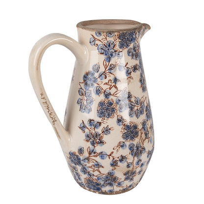 Keramieke decoratiekan blauwe bloemen landelijke stijl