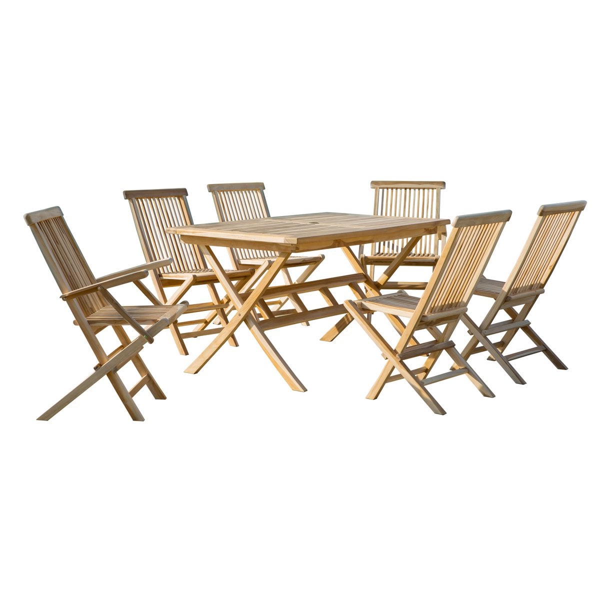 Tuinzitgroep van teakhout met 2 stoelen 4 eetkamerstoelen en tafel