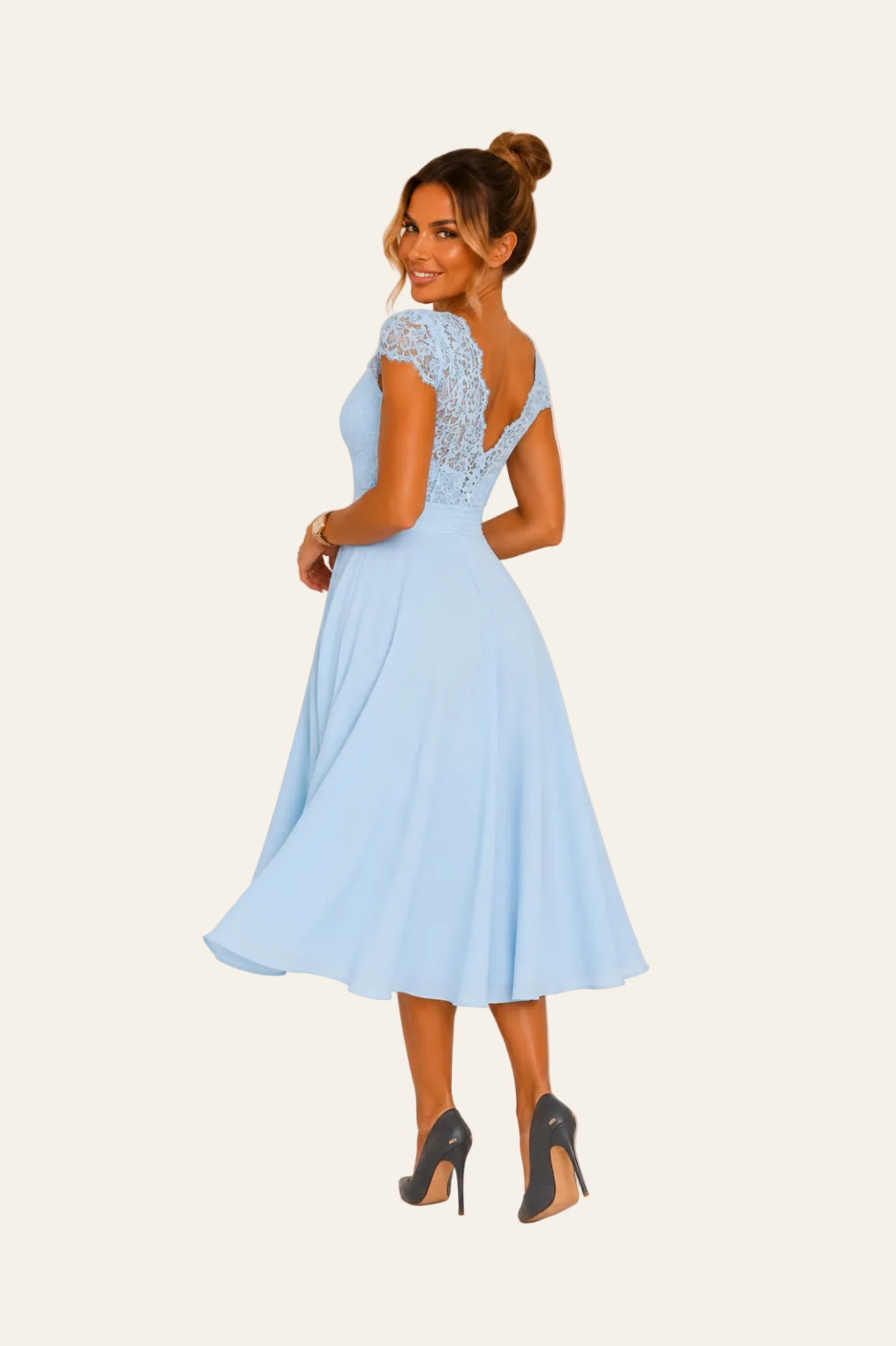 Sofisticado vestido midi con parte superior de encaje