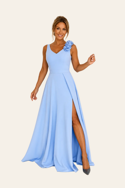 Betoverende maxi-jurk met 3d-bloemen en beensplit
