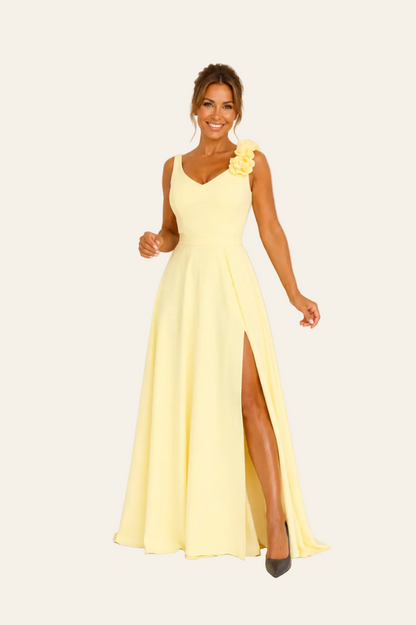 maxi-jurk met 3d-bloemen en beensplit