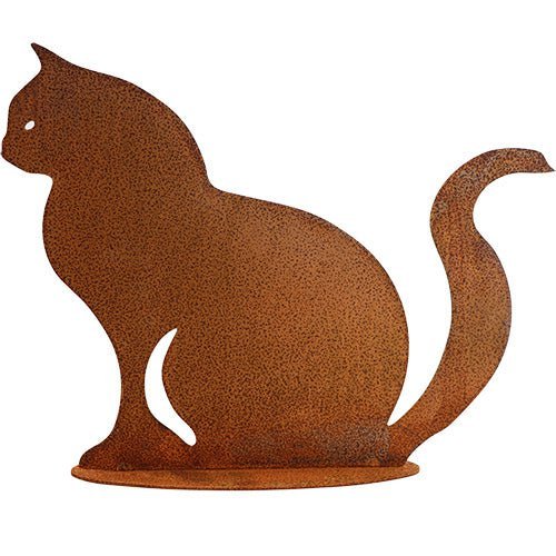 Rustieke deco kat "Cleo" | op grondplaat | Tuindecoratie vintage decoratief figuur van metaal