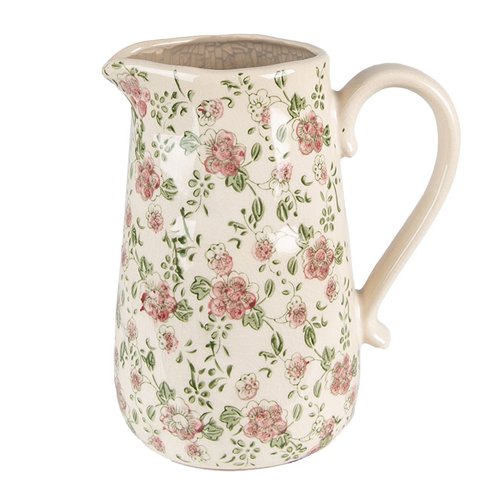 Keramieke decoratiekan met brocante bloemen