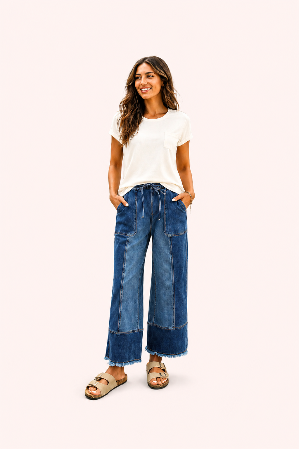 Wijde denim broek met hoge taille