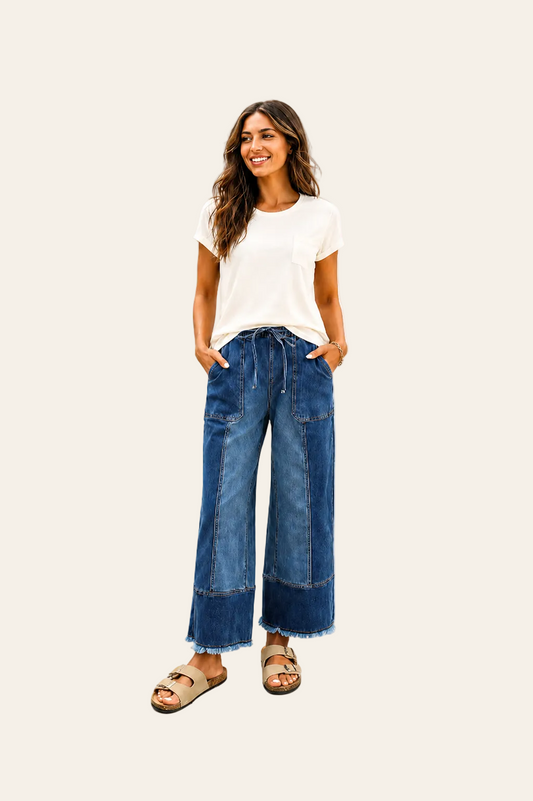 Wijde denim broek met hoge taille