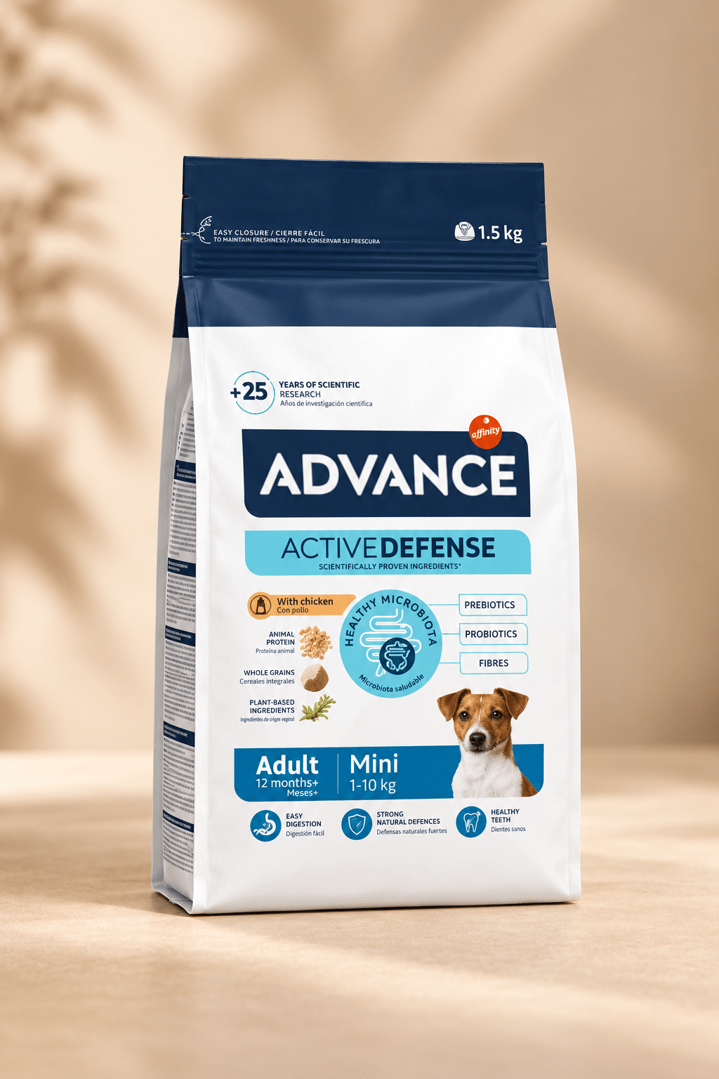 Advance Mini Adult droogvoer met kip en rijst voor volwassen honden van kleine rassen tot 10 kg in een verpakking van 1,5 kg