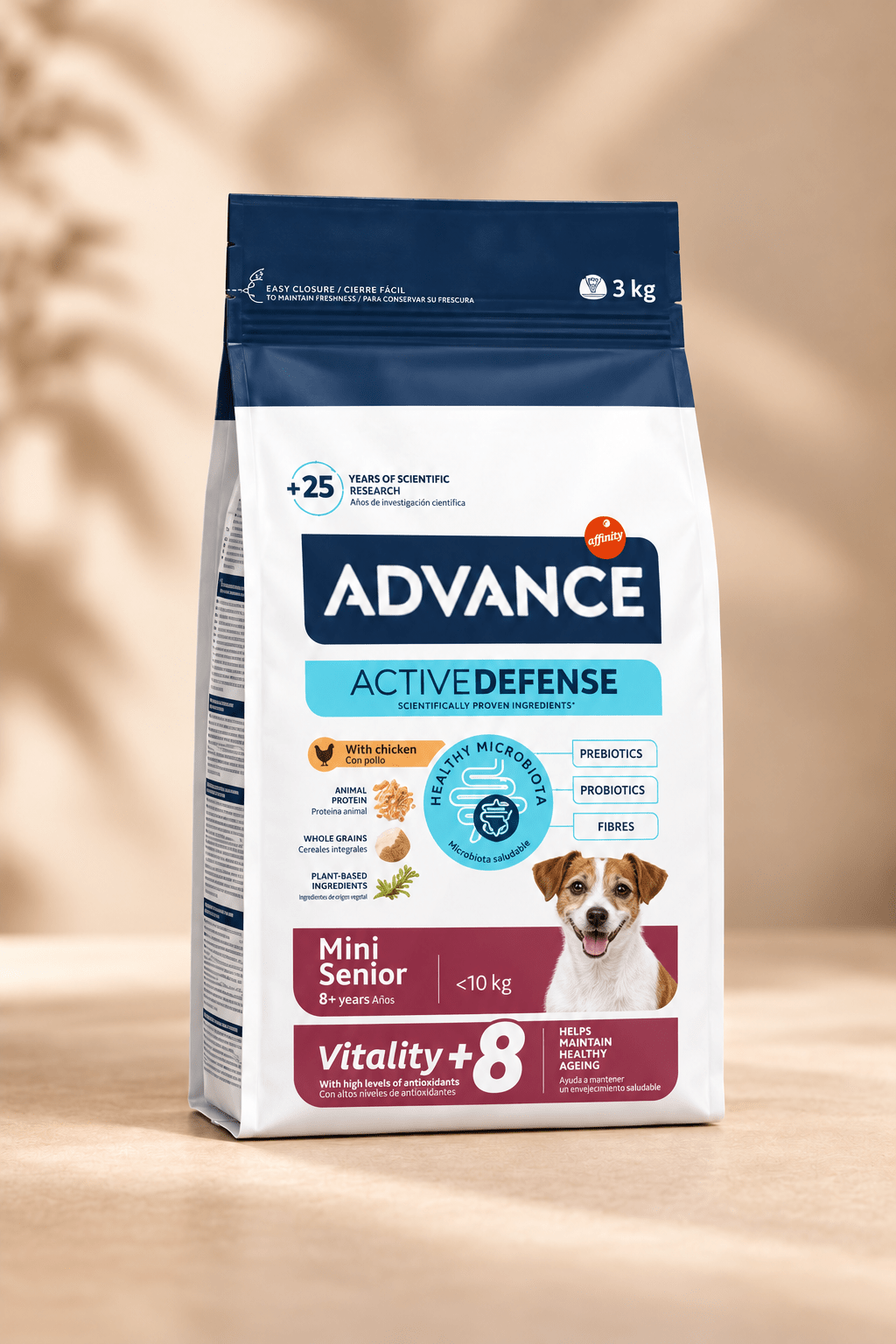 Advance Mini Senior droogvoer met kip en rijst voor oudere honden van kleine rassen tot 10 kg vanaf 8 jaar – verpakking van 3 kg