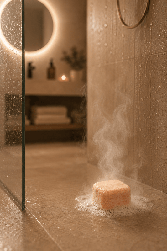 Aromatherapie douchekubus met een verfrissende mix van sinaasappel voor een bruisende verfrissende douche