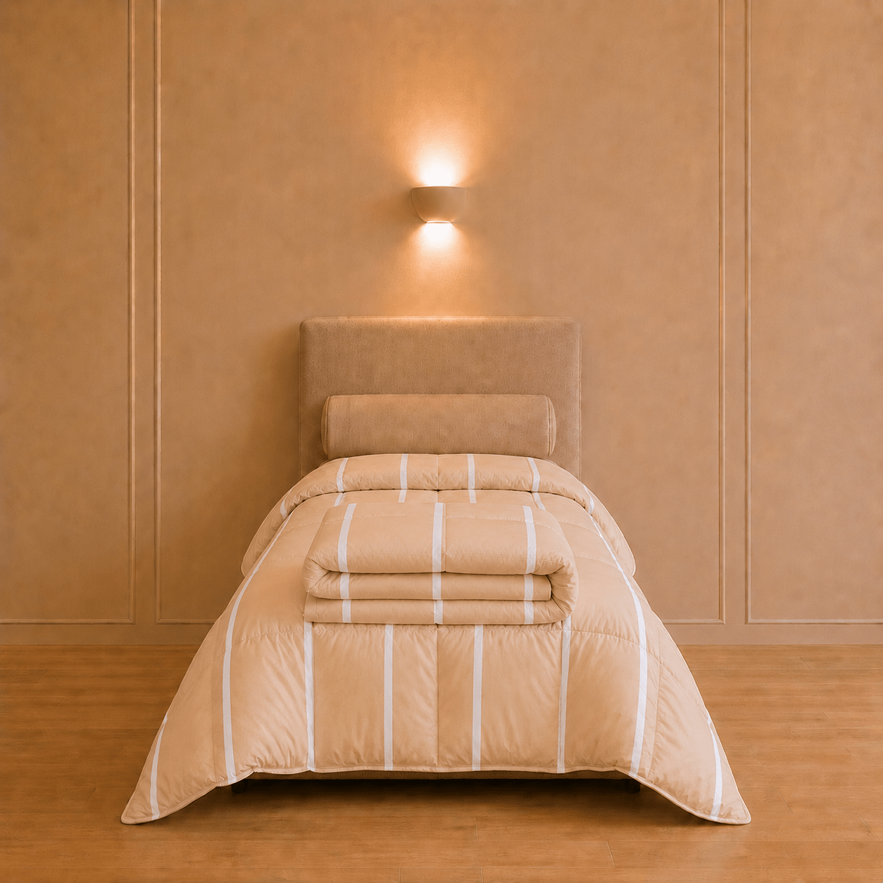 Verkoelend beige dekbed van 140 × 200 cm met een lichte vorm en gelijkmatig doorgestikte banen