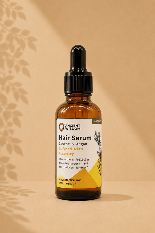  Biologisch haarserum met rozemarijn en arganolie 30ml in een bruin transparant flesje met druppelaar