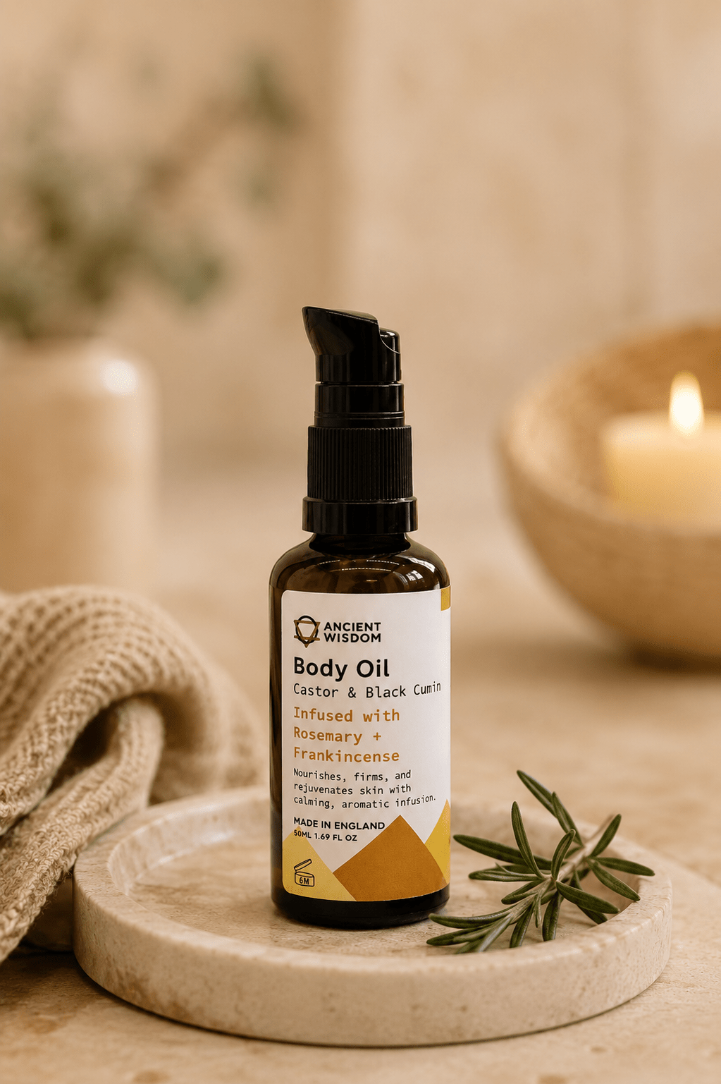 LMW Wellness-Care Biologische bodyolie met rozemarijn en wierook geur, productaanzicht
