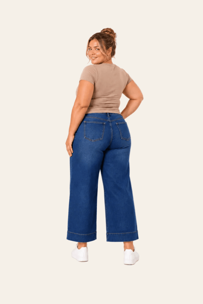 Blauwe gebleekte jeans met vetersluiting