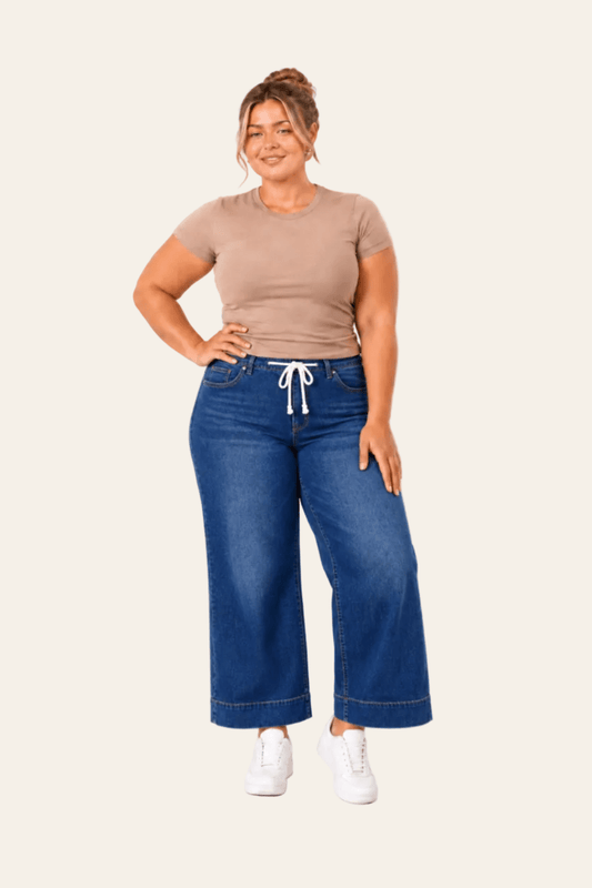 Blue bleached jeans with laces