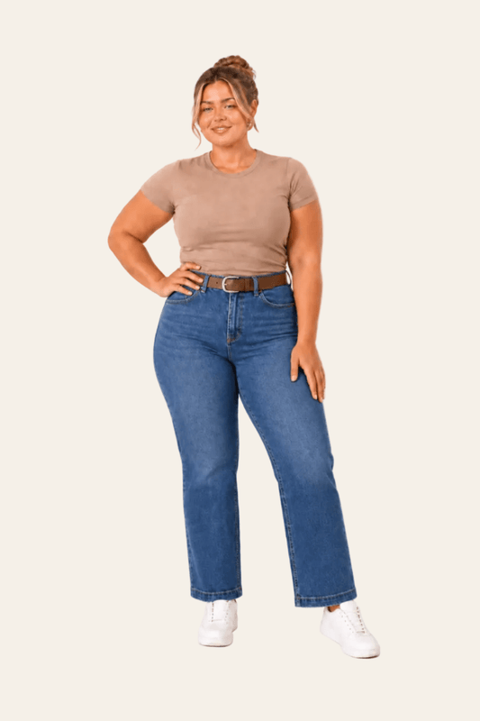 Women's Straight High-Waist Jeans with Detachable Belt