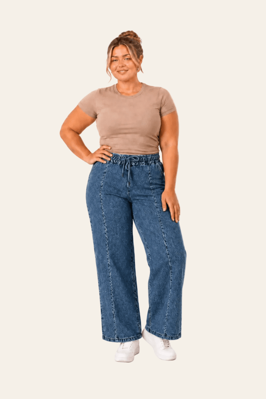 Women's Wide Leg Jeans with Tie Belt