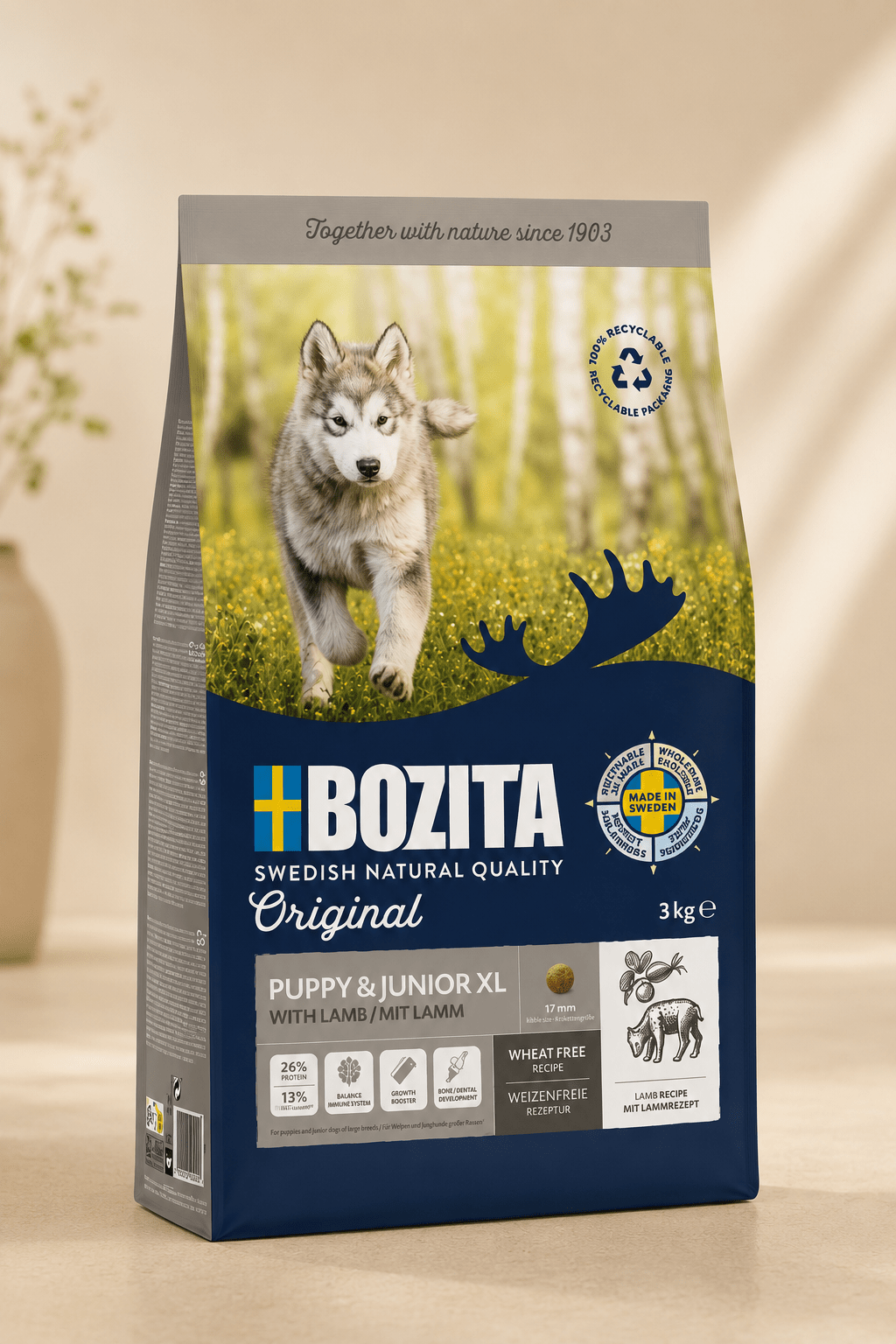 Bozita Original puppy junior xl hondenvoer lam tarwevrij 3kg