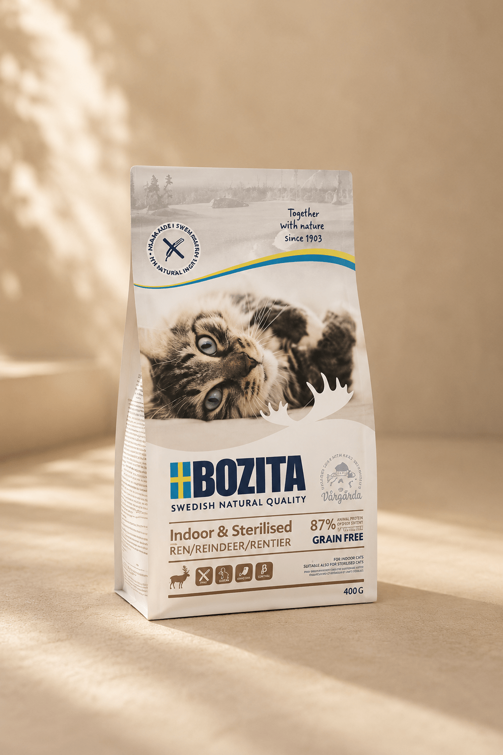 Bozita indoor & sterilised rendier graanvrije premium kattenvoeding.