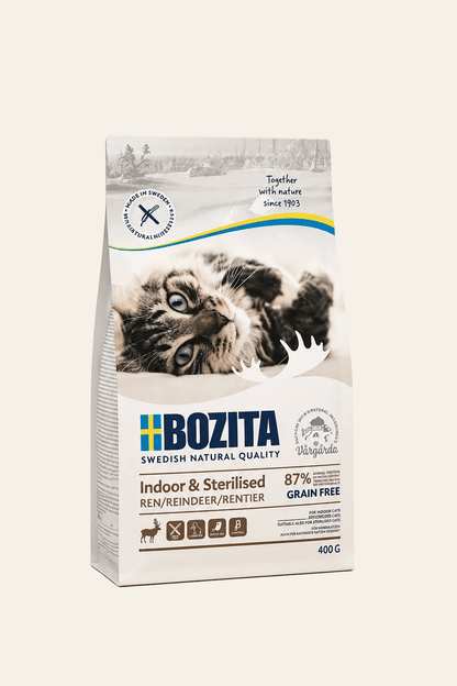 Bozita indoor & sterilised rendier graanvrije premium kattenvoeding 400 g.