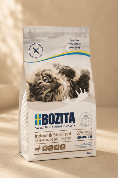 Bozita indoor & sterilised rendier graanvrije premium kattenvoeding 400 g.