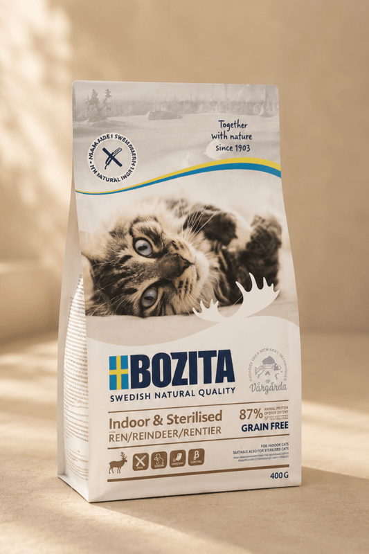 Bozita indoor & sterilised rendier graanvrije premium kattenvoeding 400 g.