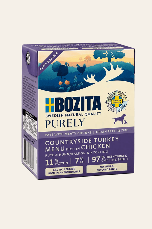 Bozita purely puppy & junior countryside kalkoenmenu rijk aan kip 6x370g