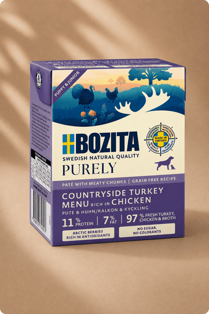 Bozita purely puppy & junior countryside kalkoenmenu rijk aan kip 6x370g