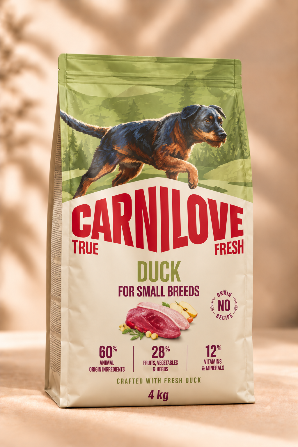 Carnilove True Fresh Adult Small Breed Duck graanvrij hondenvoer met verse eend voor kleine volwassen honden in een zak van 4 kg