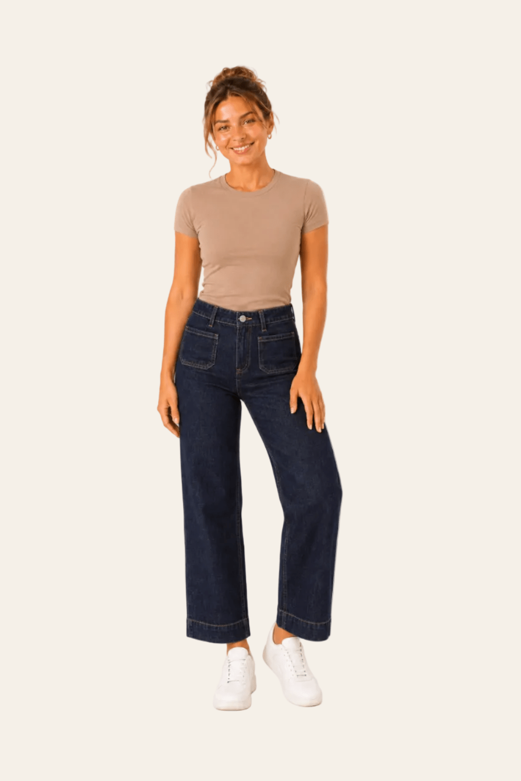 Casual damesjeans met hoge taille en rechte pijpen