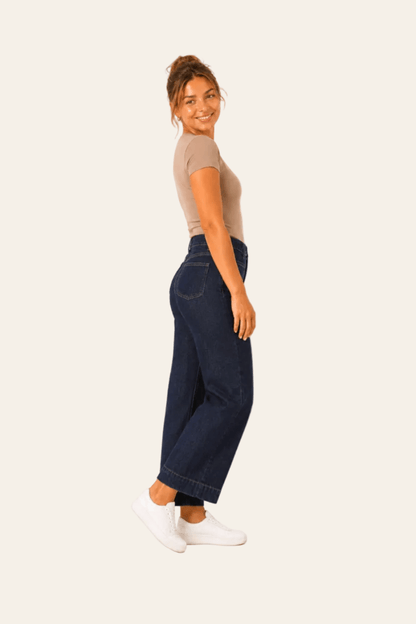 Casual damesjeans met hoge taille en rechte pijpen