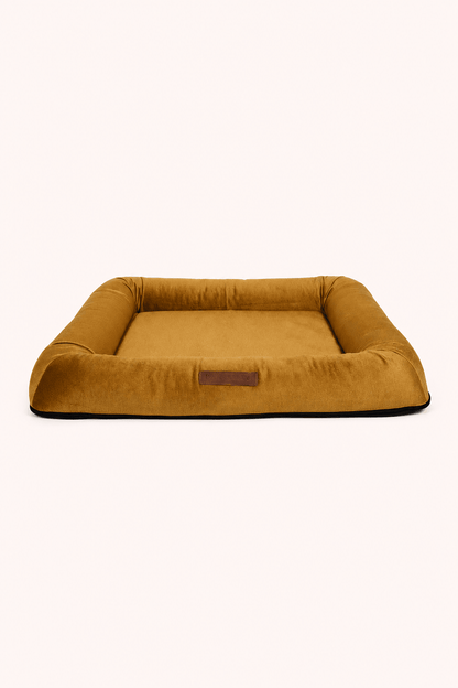 Monolith design hondenbed in goud brons kleur meubelfluweel hoogwaardige afwerking