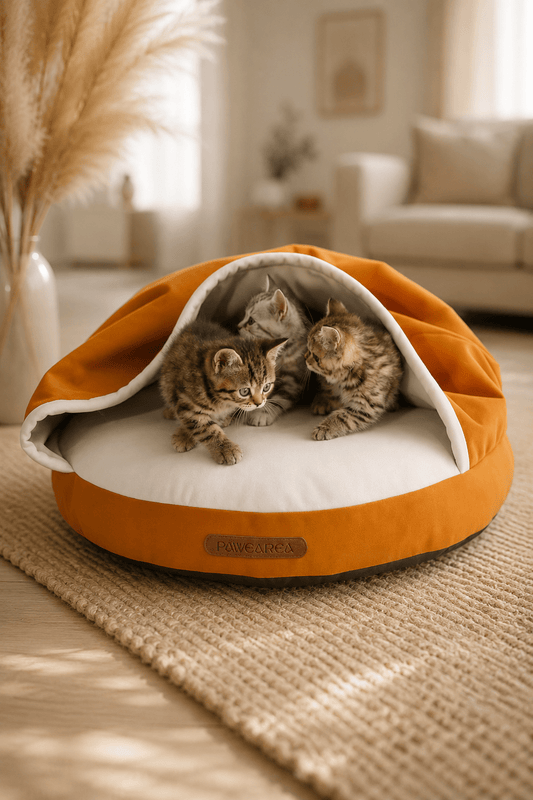 ChaNest licht oranje katten bed in meubelfluweelt