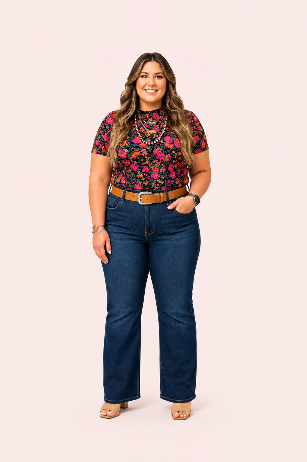 Roze gebloemde top met korte mouwen