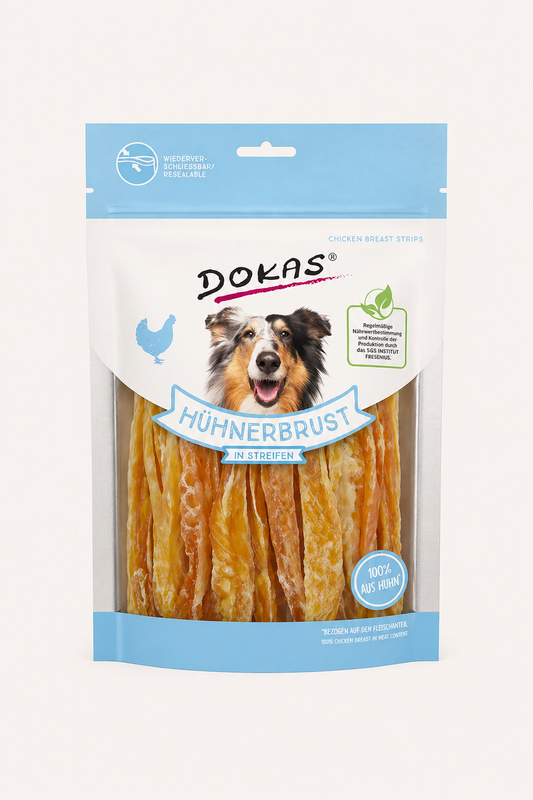 Dokas Dog Snack Kippenborst Reepjes – 250g