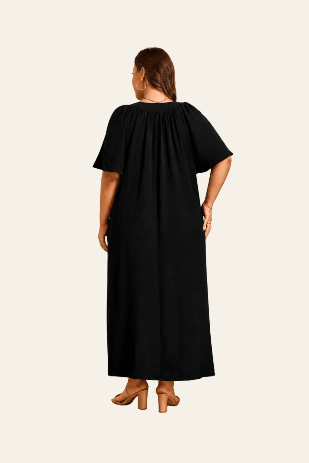 Zwarte losse maxi jurk met V hals