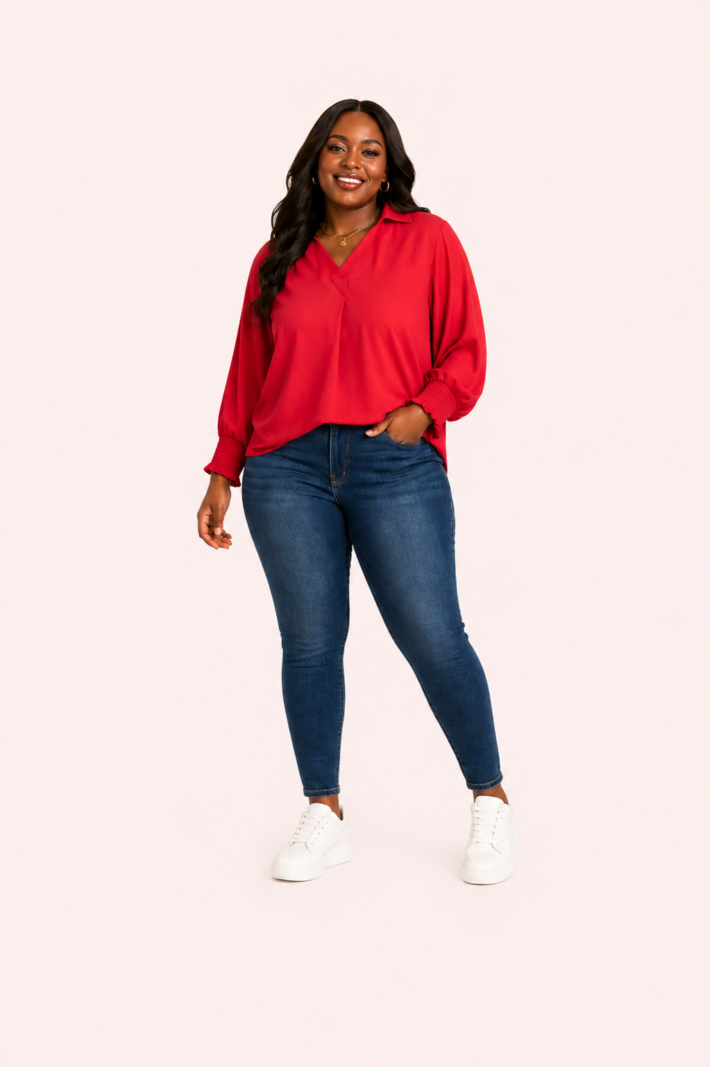 Rode oversized blouse met dolman mouwen