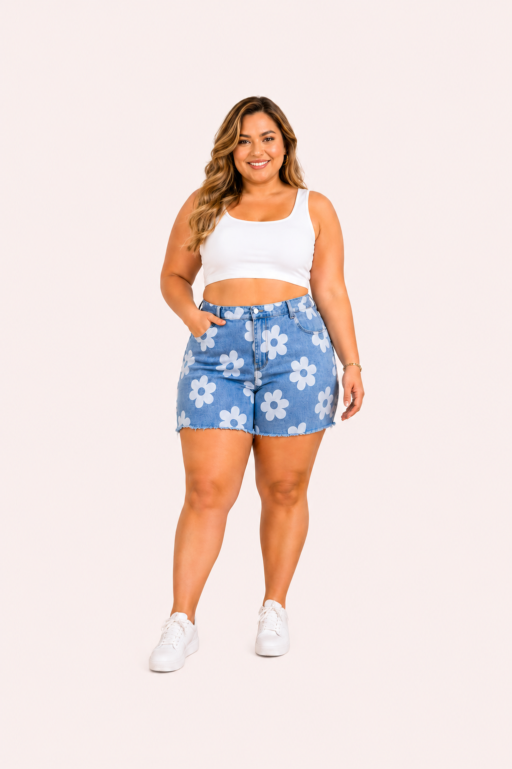 Denim short met bloemenprint