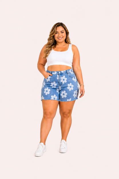 Denim short met bloemenprint