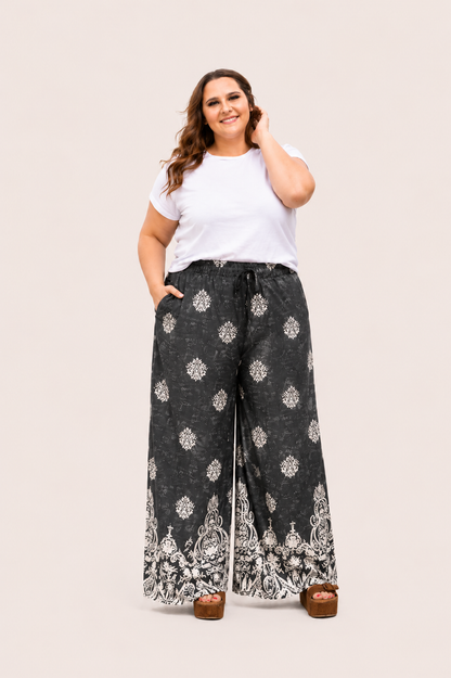Zwarte broek met geometrische etnische print
