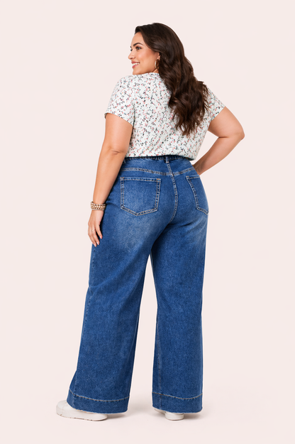 Dark Blue Acid Wash Contrast Lace-up Plus Size Jeans