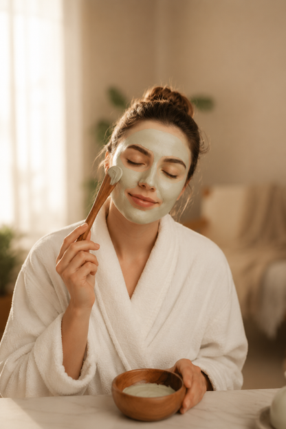 Spa applicatieset klei en was teakhout