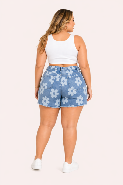 Denim short met bloemenprint