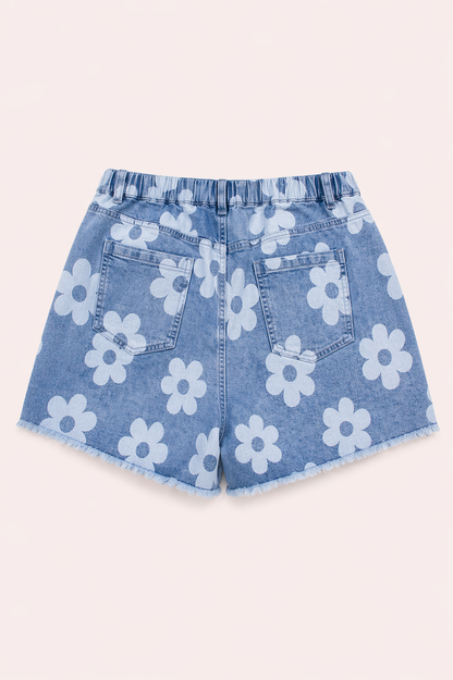Denim short met bloemenprint