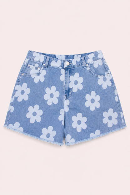 Denim short met bloemenprint