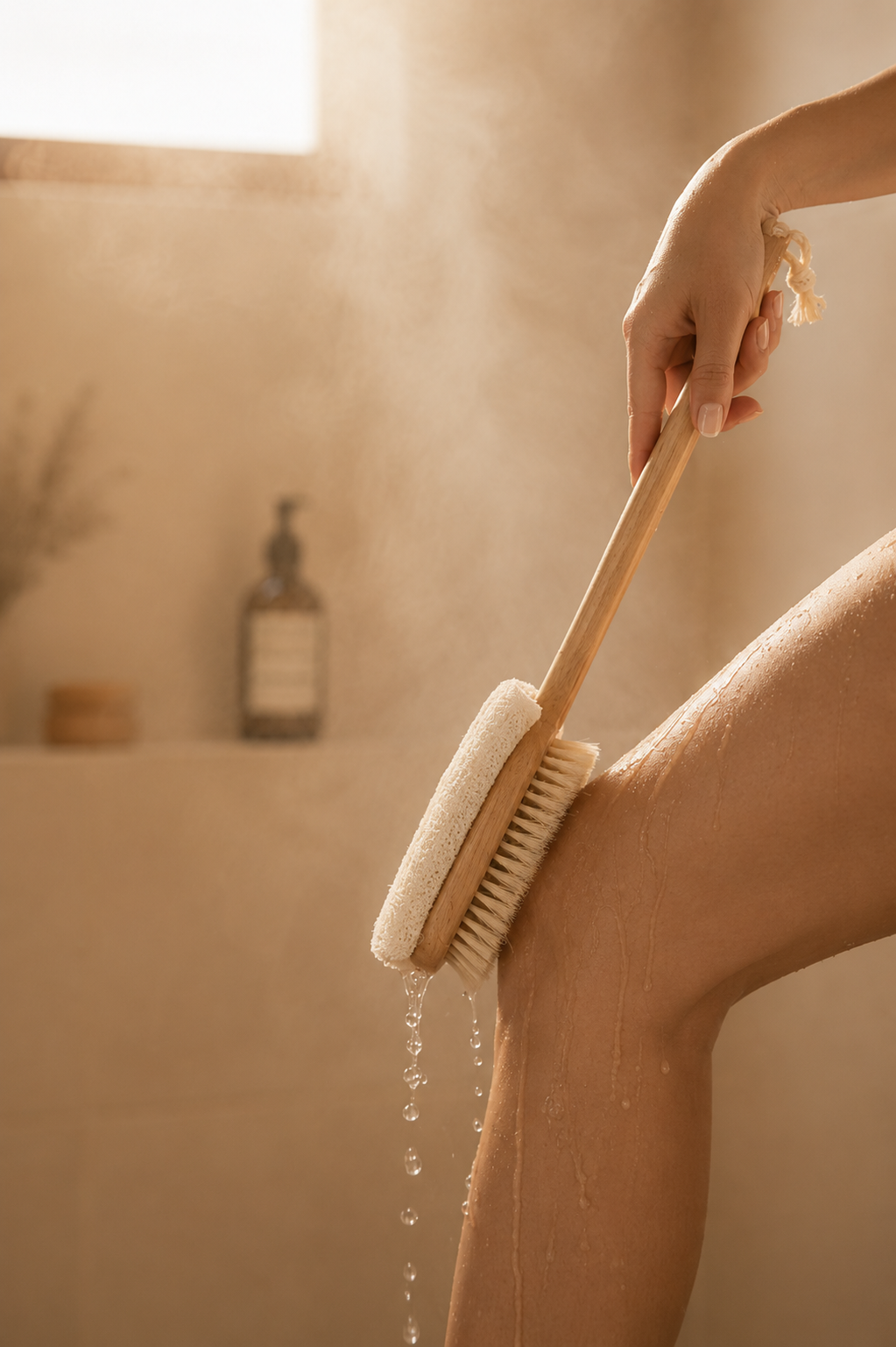Loofah borstel met lang handvat