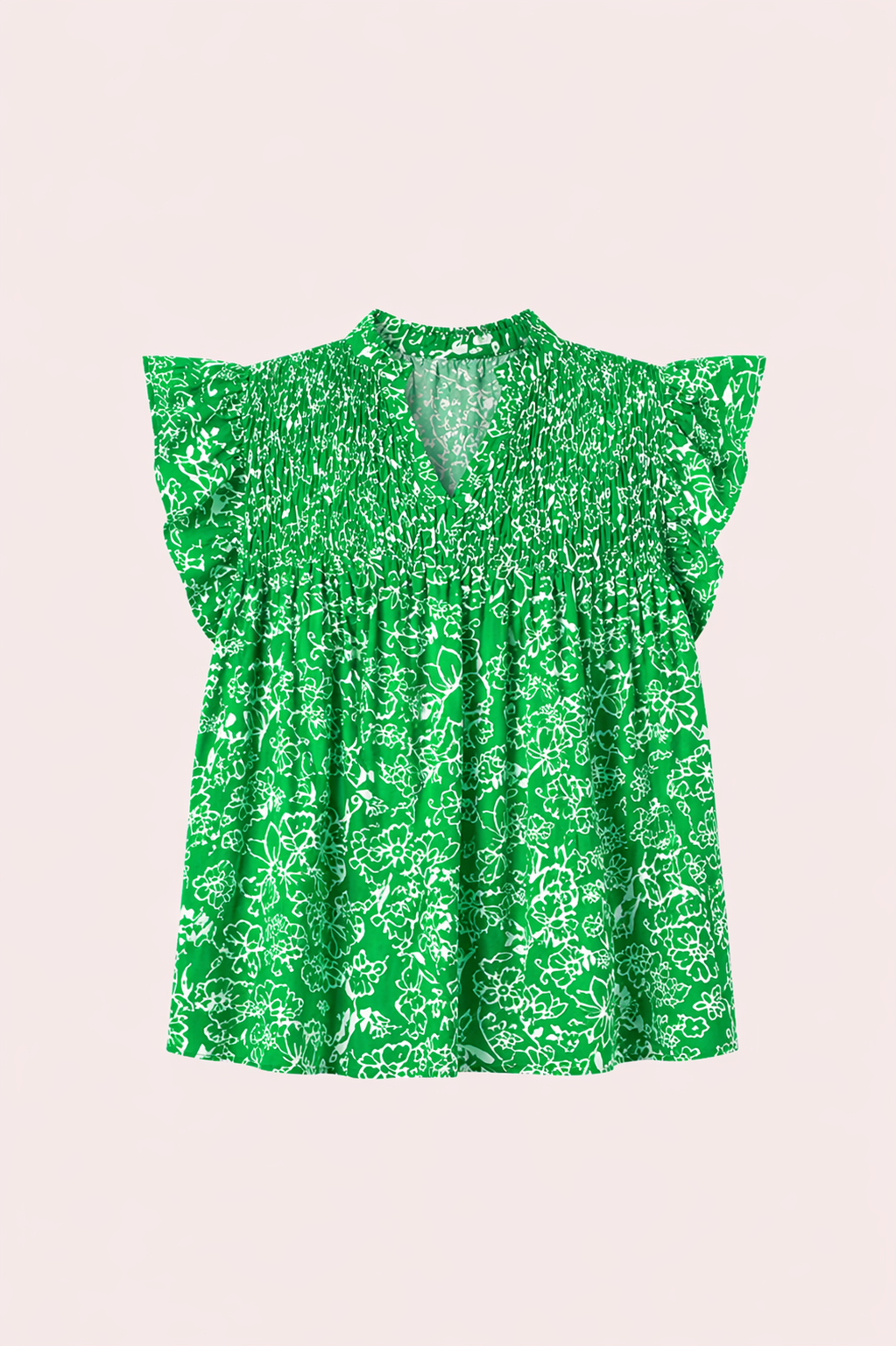 Groene gebloemde blouse met vlindermouwen