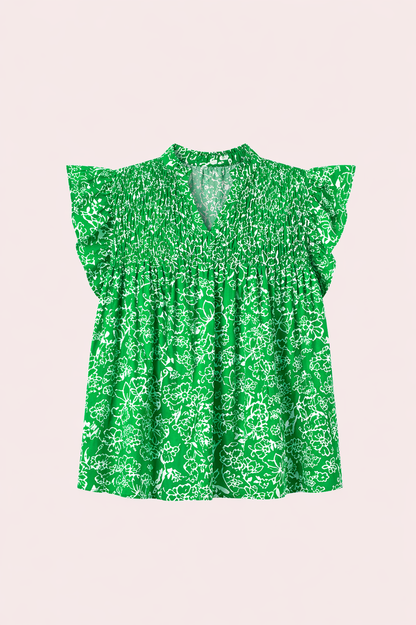 Groene gebloemde blouse met vlindermouwen