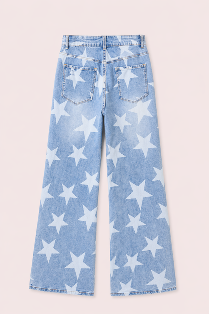 Lichtblauwe jeans met sterrenprint