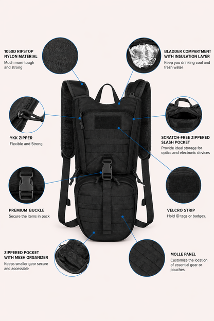 Tactical Hydration Backpack with 2.5L Bladder and Thermal Insulation