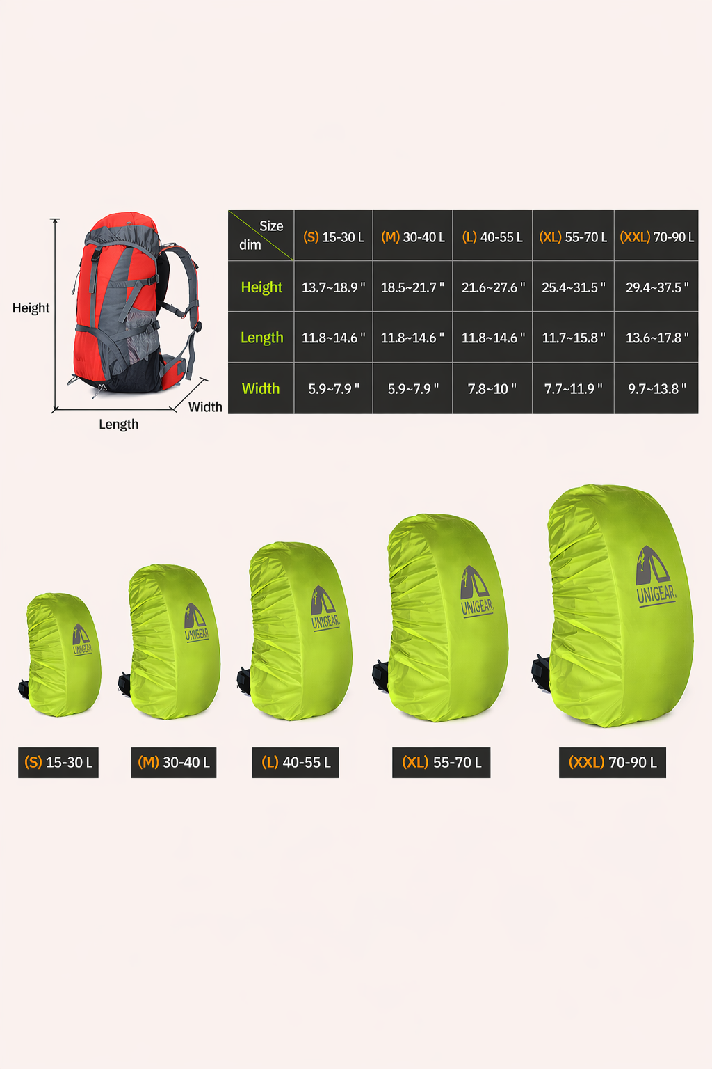 Backpack Rain Cover - Waterproof 5000mm 10L~90L